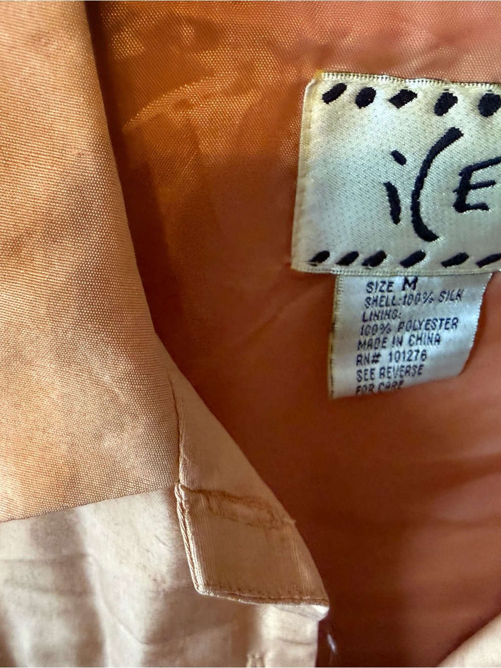 Ice Peach Embroidered Button-Front Silk Blouse Size M - Picture 2 of 7